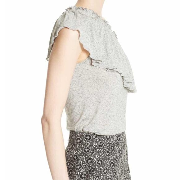 Rebecca Taylor Women's Grey Melan Jersey Knit One-Shoulder Ruffle Top sz M - Picture 3 of 7